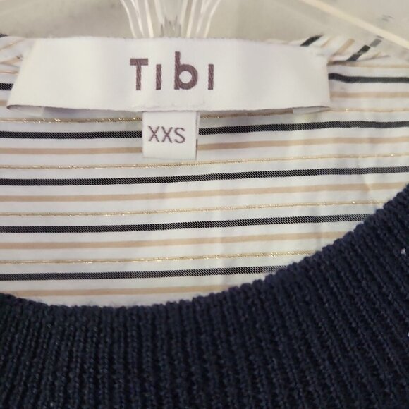 TIBI | Sweater Shirt Wool Cotton Navy Striped Metallic Sz XXS - Picture 3 of 6